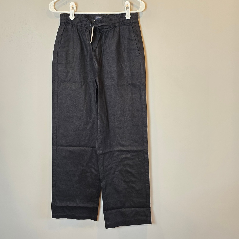 J Crew Pant Linen Blend Slim Wide Leg Drawstring Pants NWT Womens 2 Black